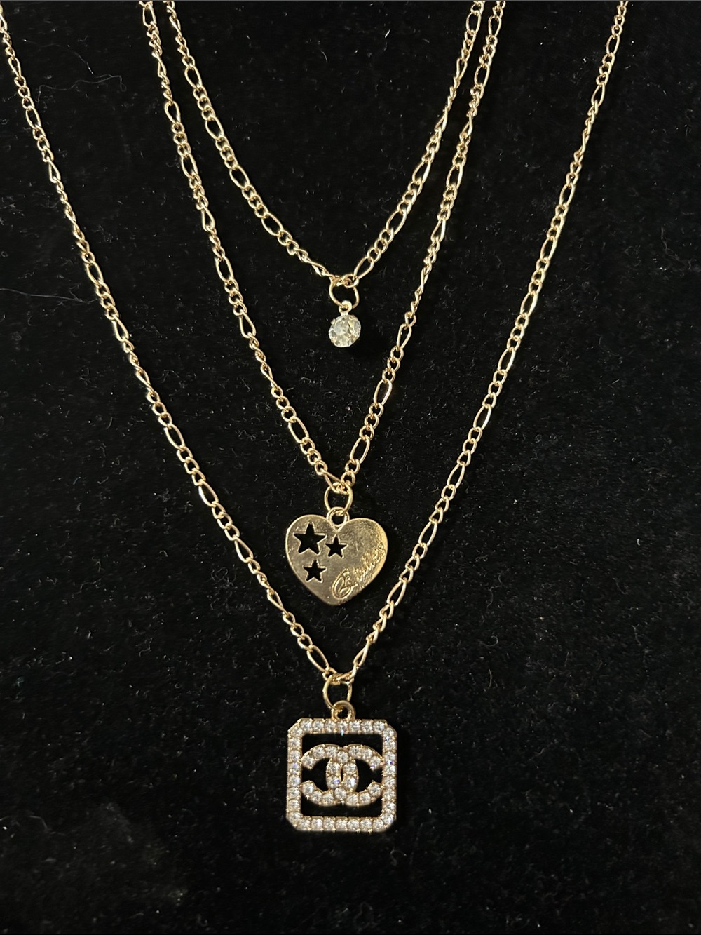 Gold-Tone Layered Heart & Crystal Pendant Necklace